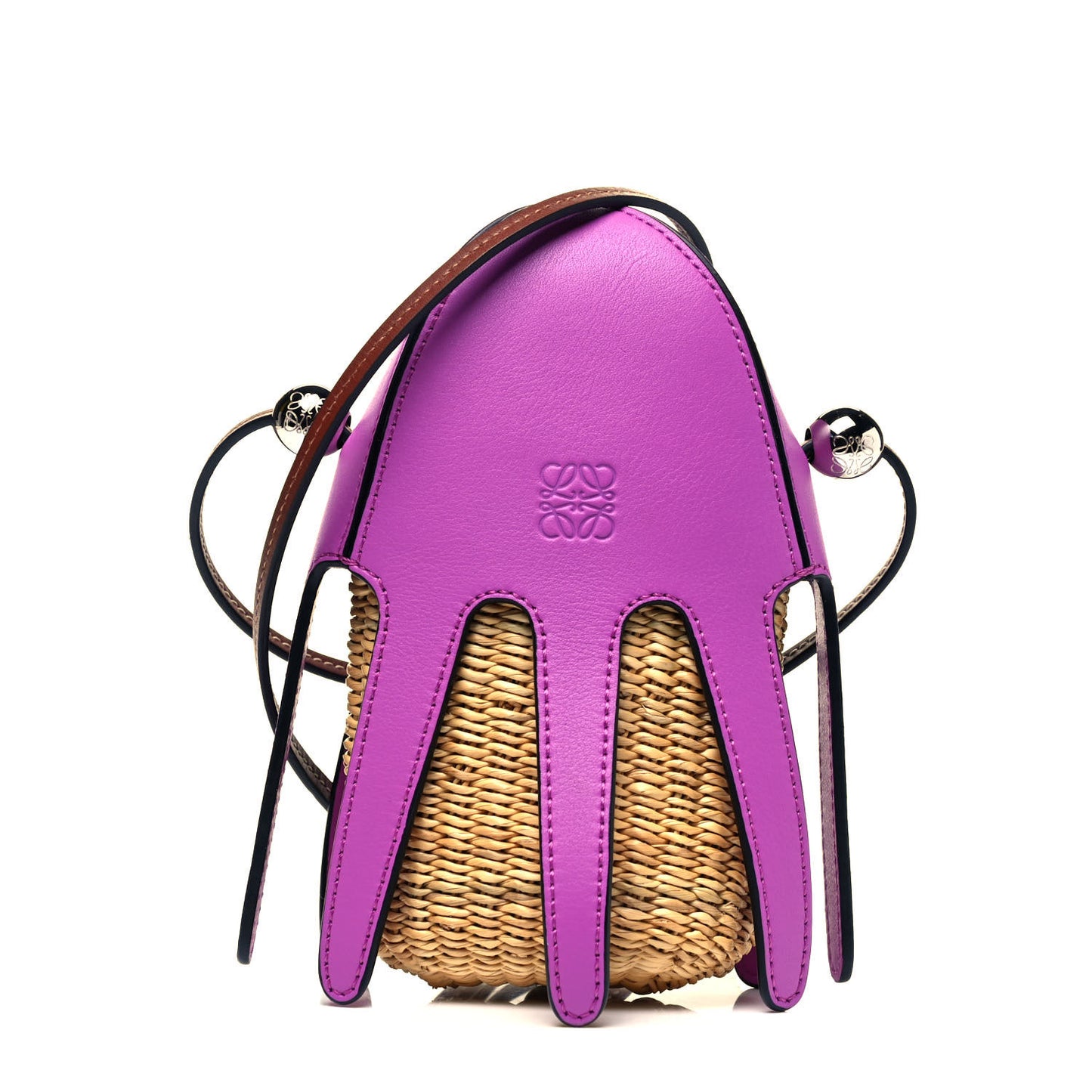 Calfskin Wicker Paula's Ibiza Octopus Mini Crossbody Natural Purple Multicolor
