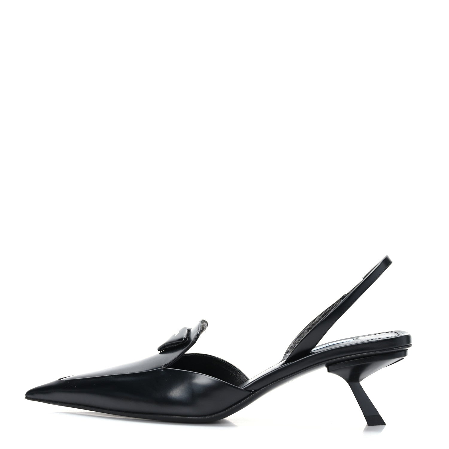 Prada Spazzolato Logo Pointed Toe 55mm Slingback Pumps 38 Black 1 of 7