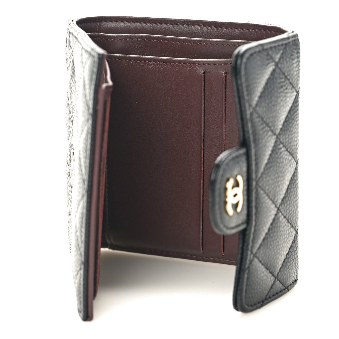 Caviar Quilted Compact Flap Wallet Black