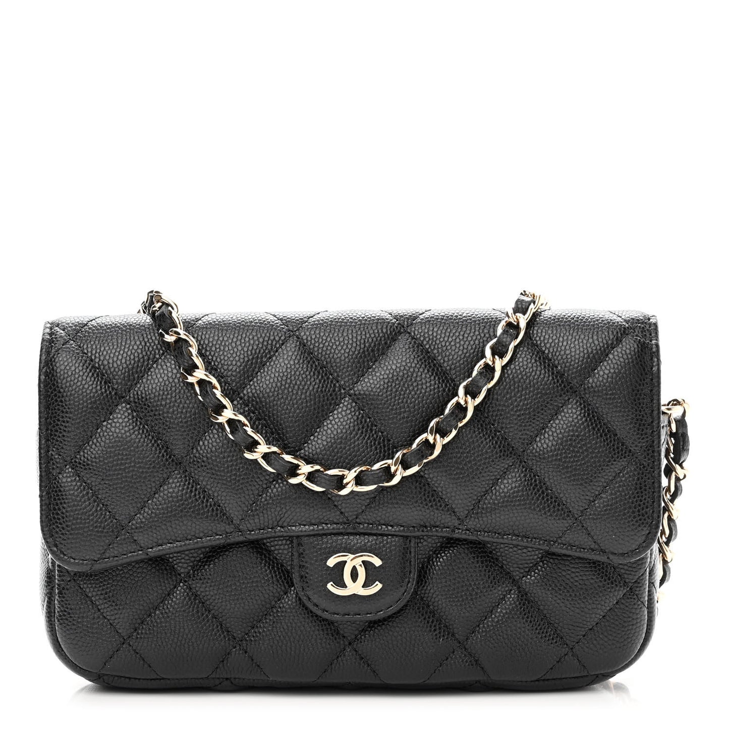 Caviar Quilted Flap Phone Holder With Chain Black