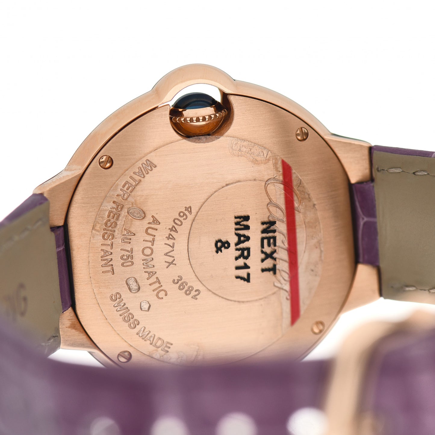 18K Pink Gold Alligator Diamond 33mm Ballon Bleu De Cartier Automatic Watch Violet