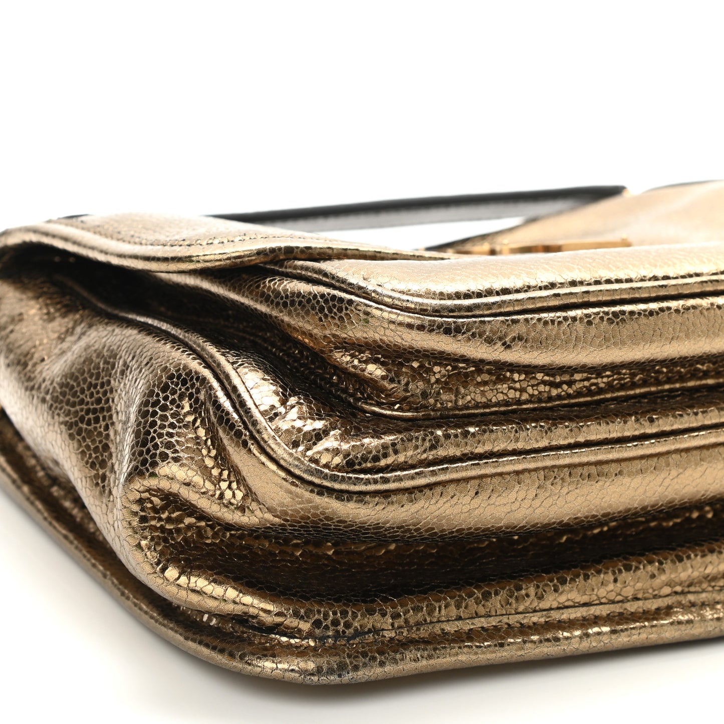 Metallic Cracked Calfskin Matelasse Monogram Baby Niki Chain Satchel Gold