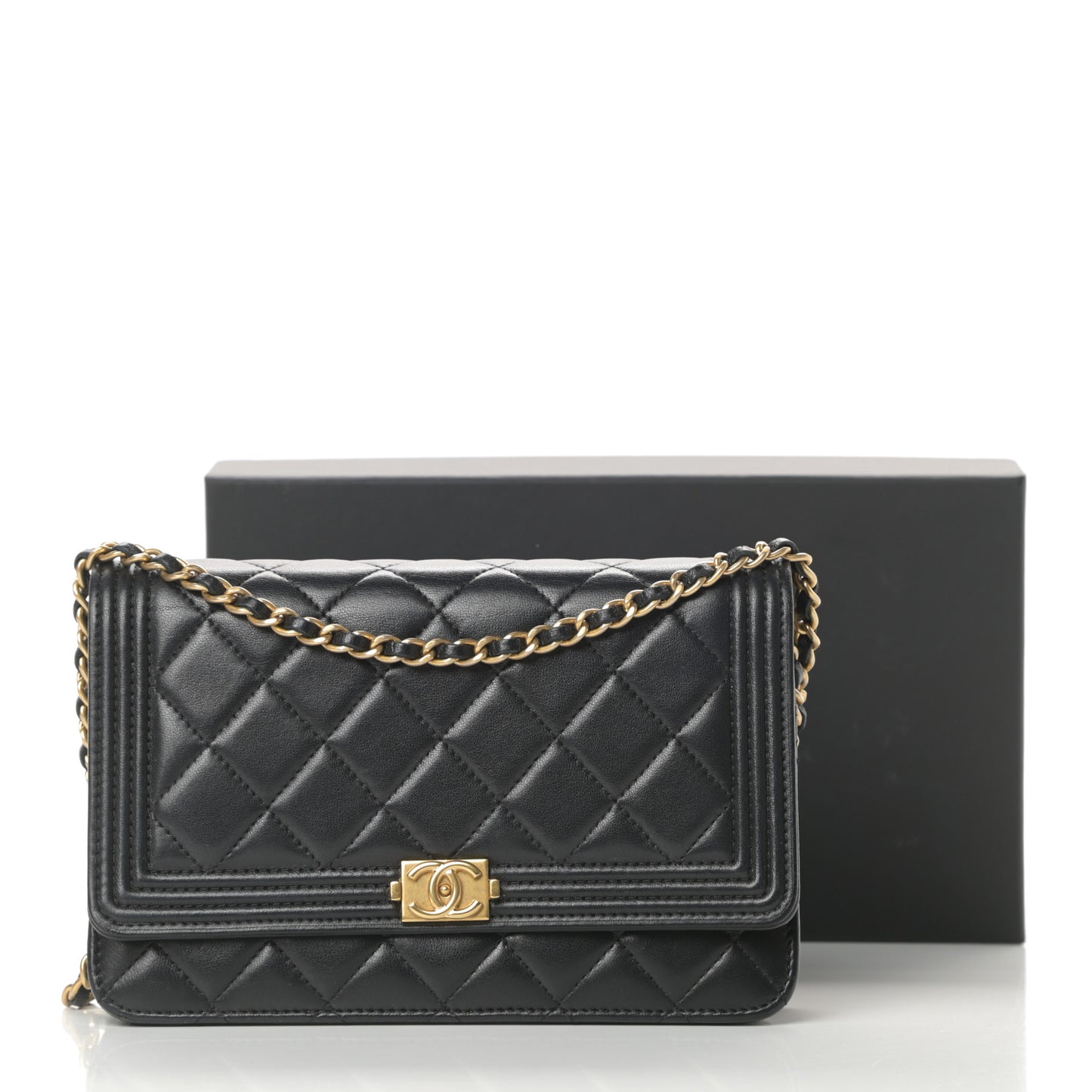 Lambskin Quilted Boy Wallet On Chain WOC Black