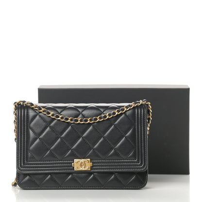 Chanel Lambskin Quilted Boy Wallet On Chain WOC Black 16 of 16