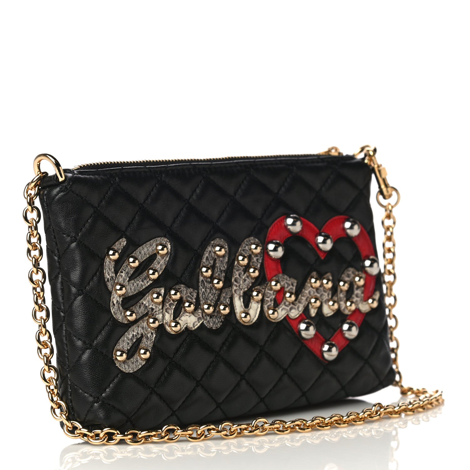 Dolce & Gabbana Lambskin Watersnake Embellished Lucia Crosssbody Bag Black 4 of 10