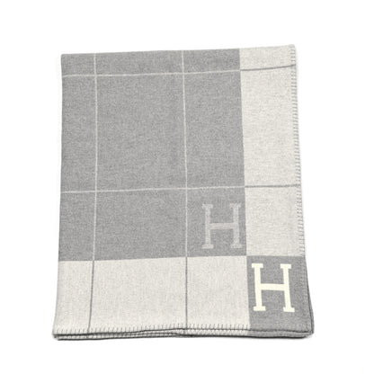 Hermes Wool Cashmere Avalon III Blanket Ecru Gris Clair 1 of 3