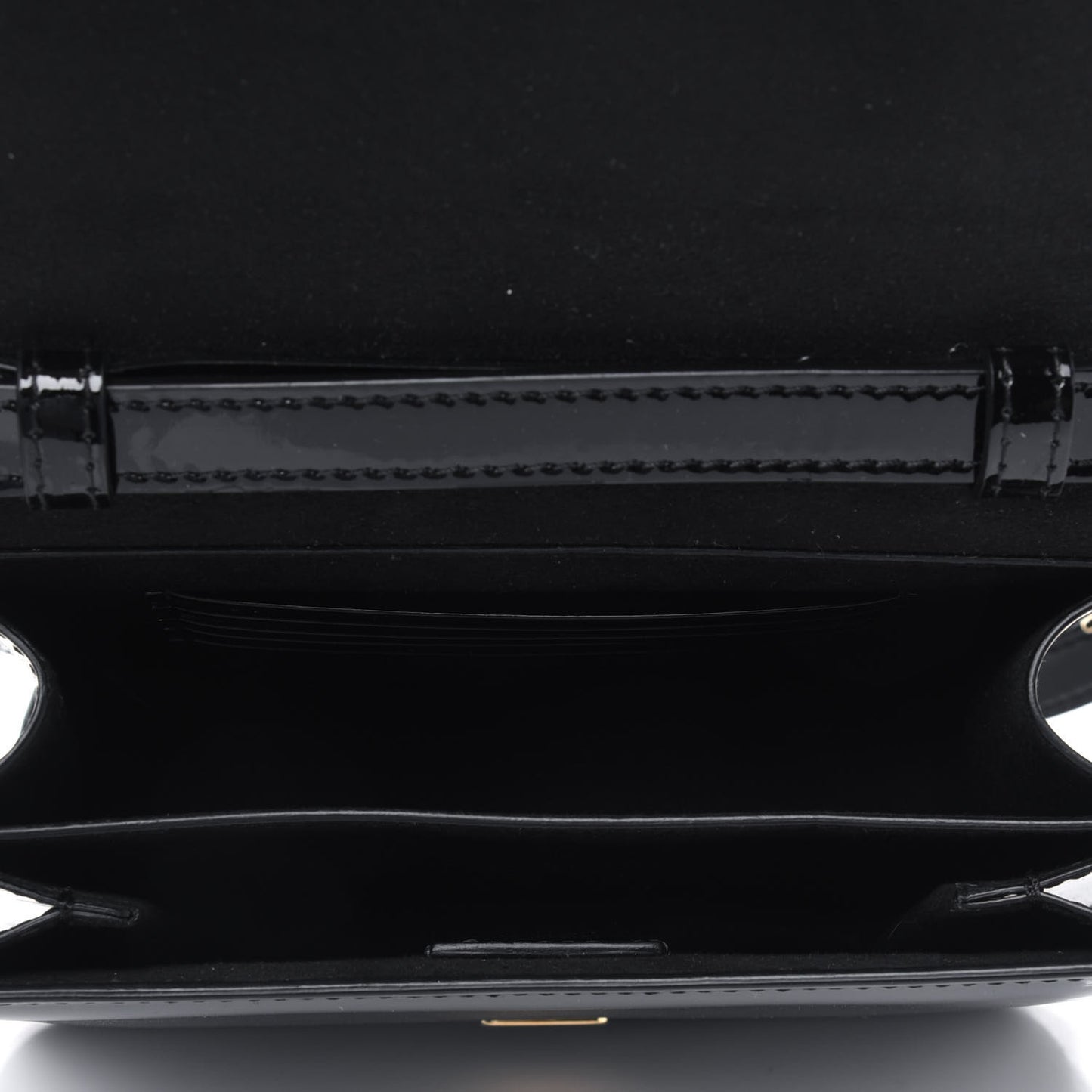 Vitello Vernice Mou Karligraphy Crossbody Bag Black