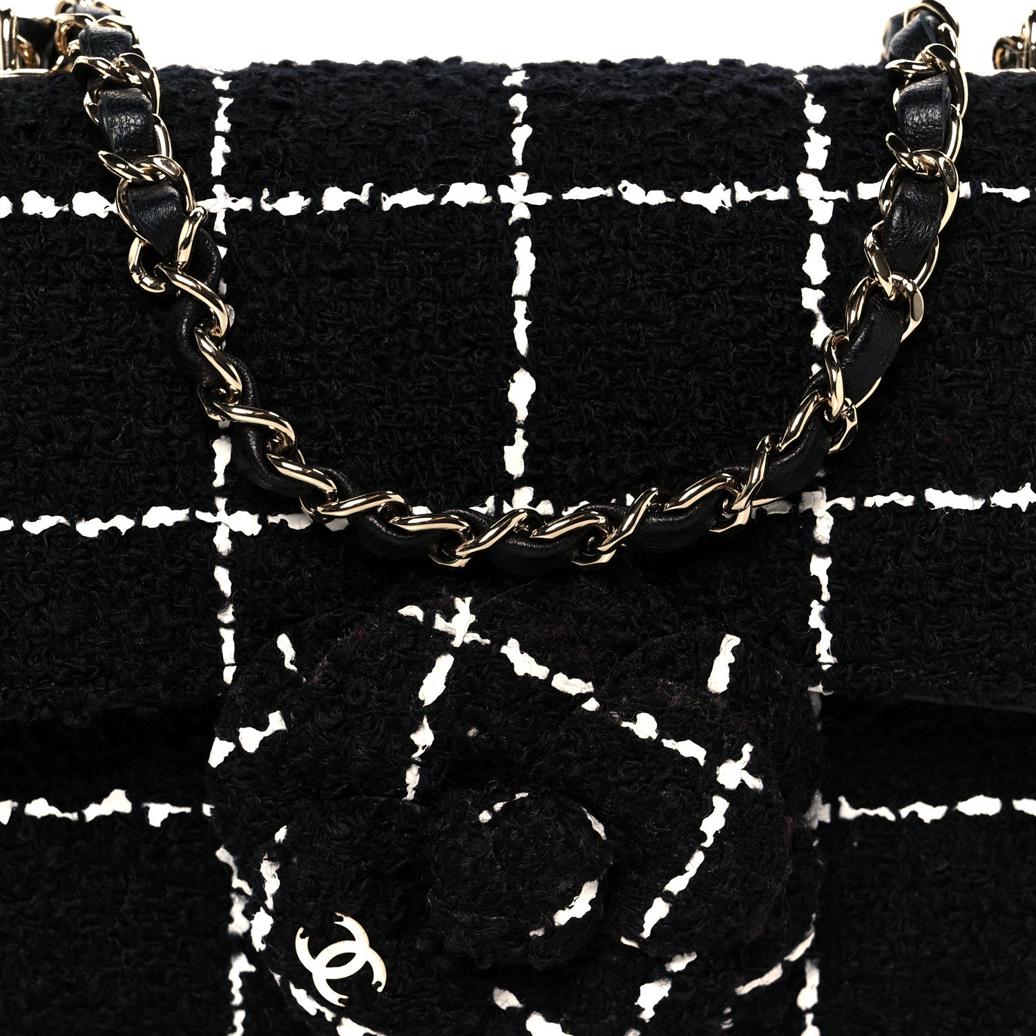 Chanel Tweed Quilted Small Camellia Flap Black White 8 of 11