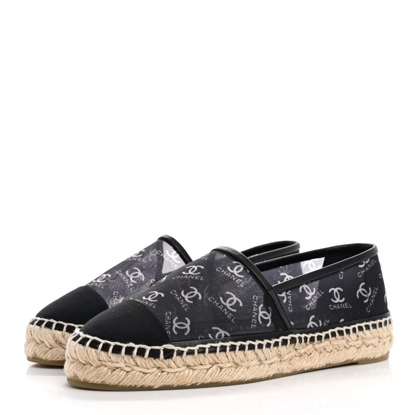 Mesh Grosgrain CC Espadrilles 36 Black White