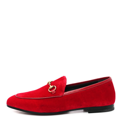Gucci Velvet Horsebit Womens Jordaan Loafers 37 Hibiscus Red 1 of 9
