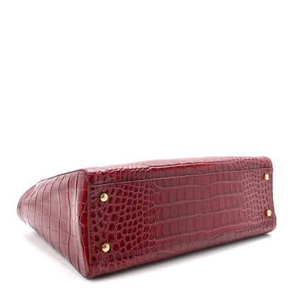 Chanel Calfskin Crocodile Embossed Archetype Small Shopping Tote Burgundy 4 of 10