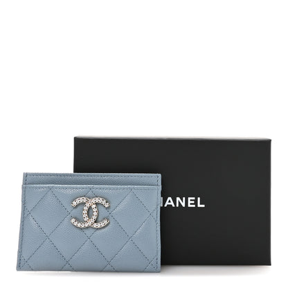 Chanel Caviar Quilted Crystal Card Holder Light Blue 9 of 9