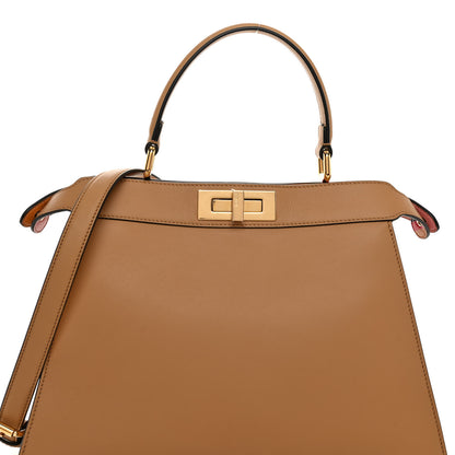 Fendi Vitello Seta Nappa FF Striped Embossed Medium Peekaboo I SEE U Satchel Miele Scuro Multicolor 7 of 9