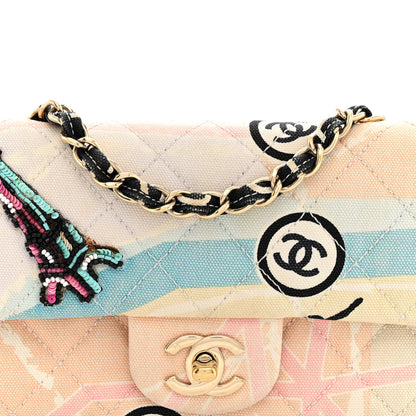 Chanel Canvas Small Printed Eiffel Tower Flap Bag Beige Multicolor 8 of 13