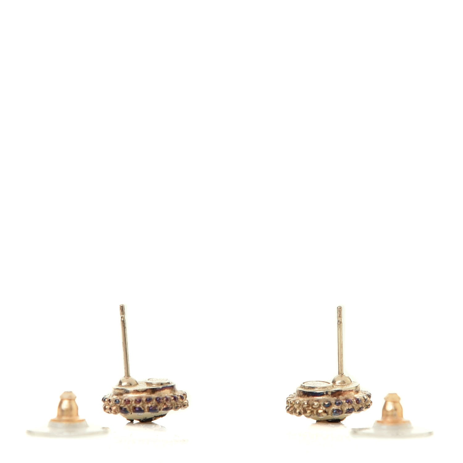 Chanel Pearl Crystal CC Round Earrings Light Gold 3 of 3