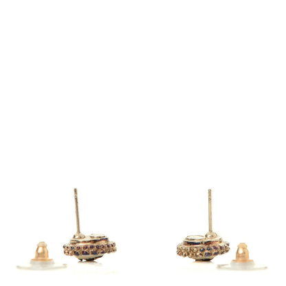 Chanel Pearl Crystal CC Round Earrings Light Gold 3 of 3
