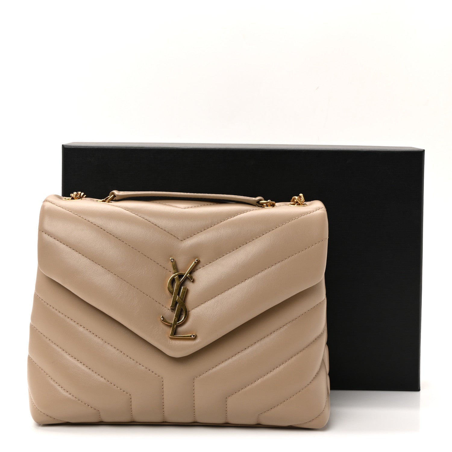 Saint Laurent Calfskin Y Quilted Monogram Small Loulou Chain Satchel Dark Beige 10 of 10