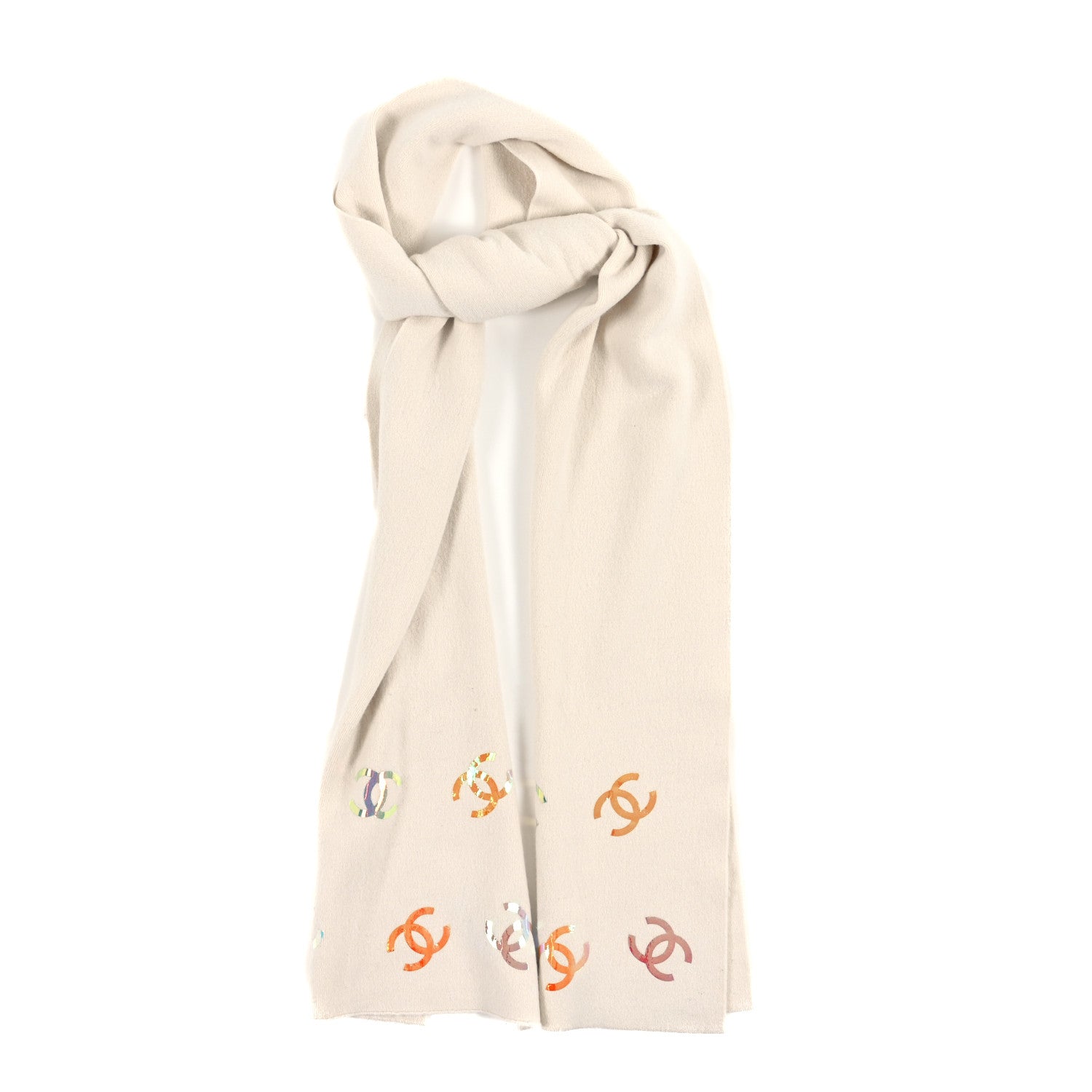 Chanel Cashmere Iridescent CC Scarf Ivory 1 of 3