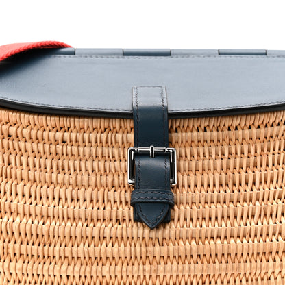 Hermes Swift Wicker Picnic Fishing Bag Bleu de Prusse 7 of 9