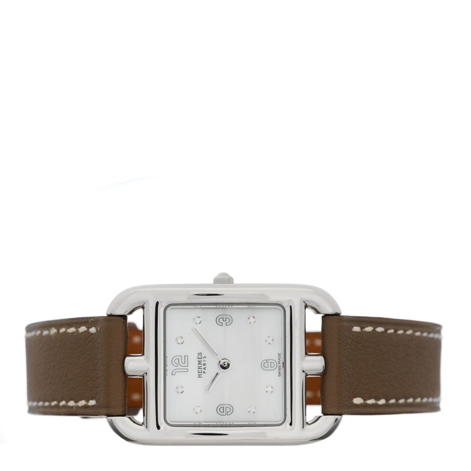 Hermes Stainless Steel Swift Diamond Mother of Pearl 23mm Cape Cod Quartz Watch Etoupe 2 of 4