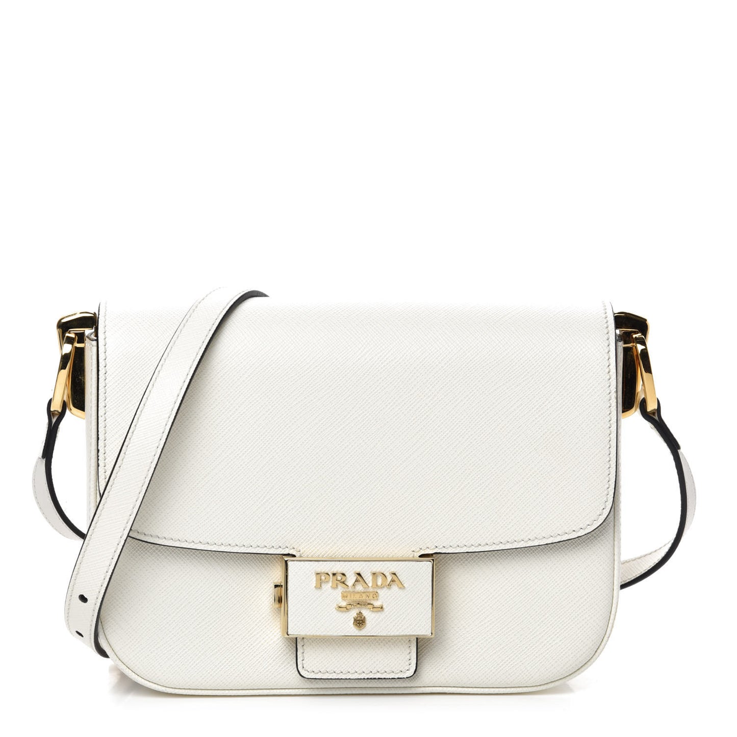 Saffiano Lux Embleme Flap Shoulder Bag White