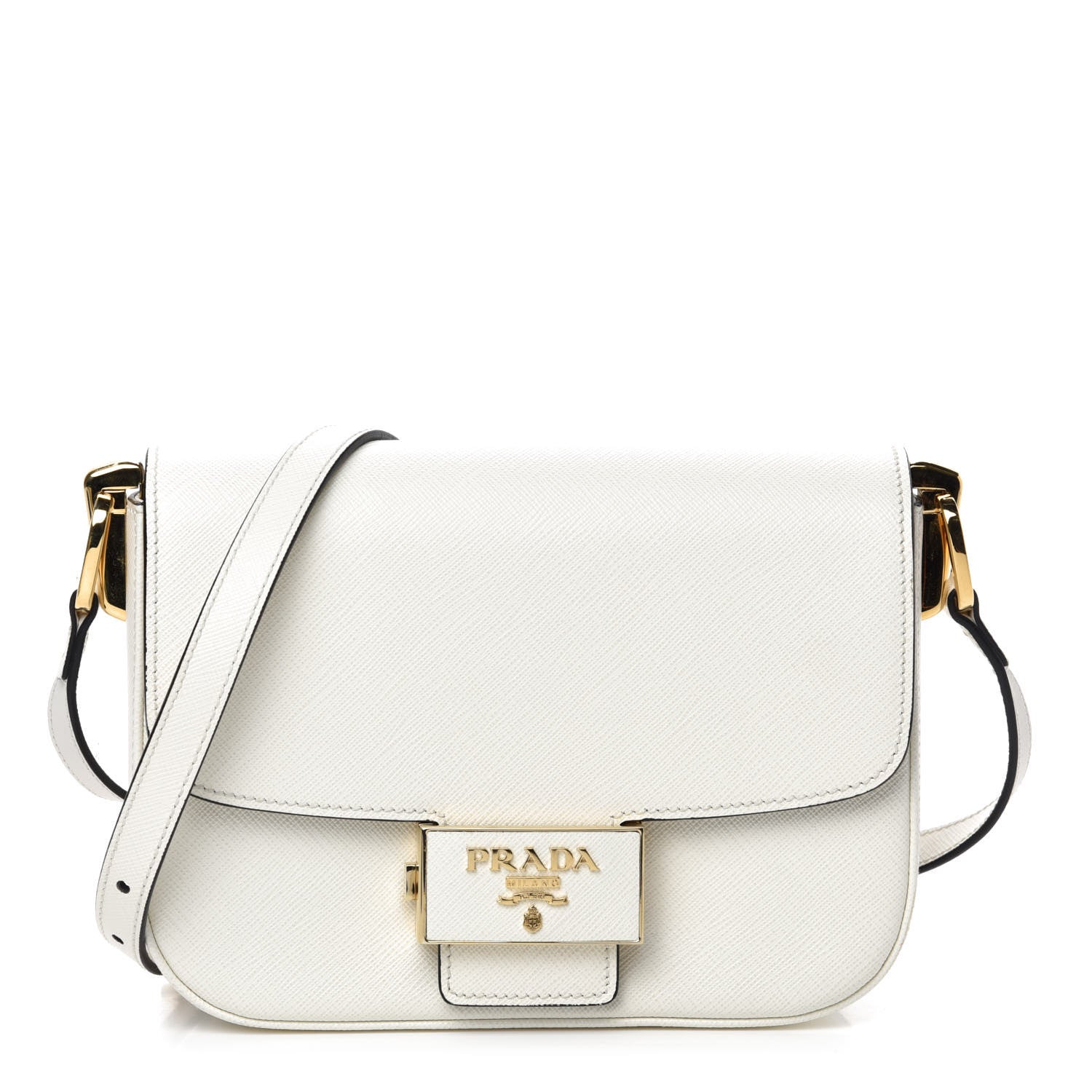 Prada Saffiano Lux Embleme Flap Shoulder Bag White 1 of 11