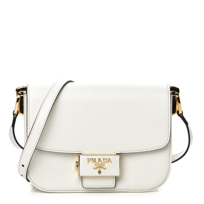 Prada Saffiano Lux Embleme Flap Shoulder Bag White 1 of 11