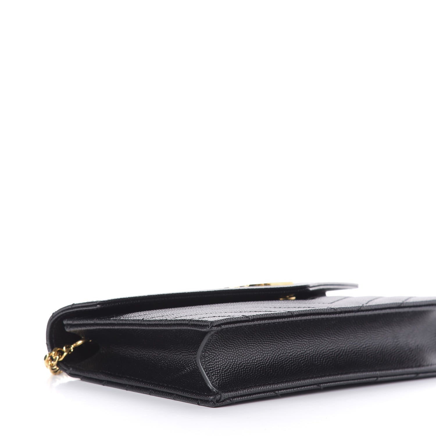 Saint Laurent Grain De Poudre Matelasse Chevron Monogram Envelope Chain Wallet Black 6 of 9