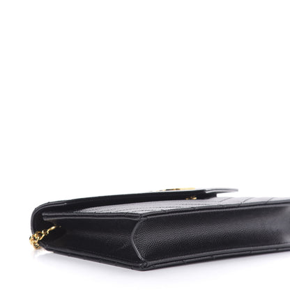 Saint Laurent Grain De Poudre Matelasse Chevron Monogram Envelope Chain Wallet Black 6 of 9