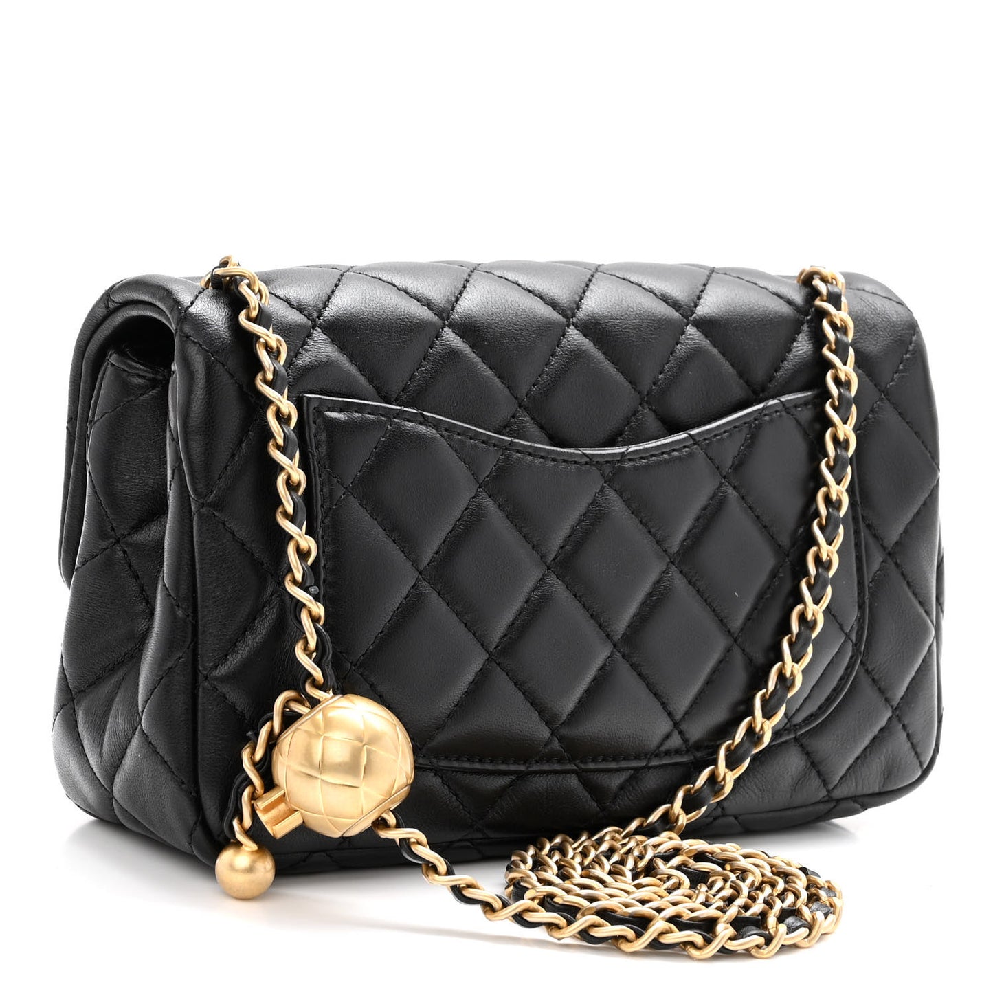 Lambskin Quilted Mini Rectangular Pearl Crush Flap Black