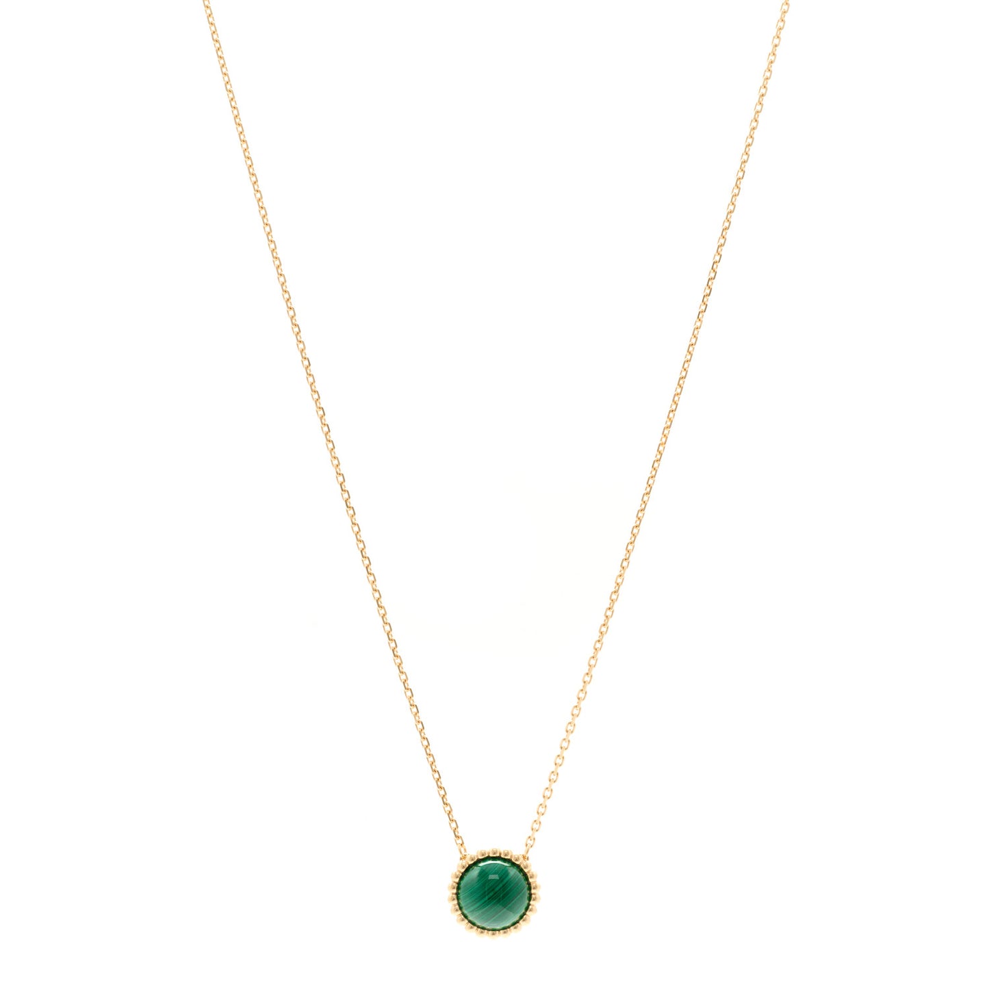 18K Yellow Gold Malachite Perlee Couleurs Pendant Necklace