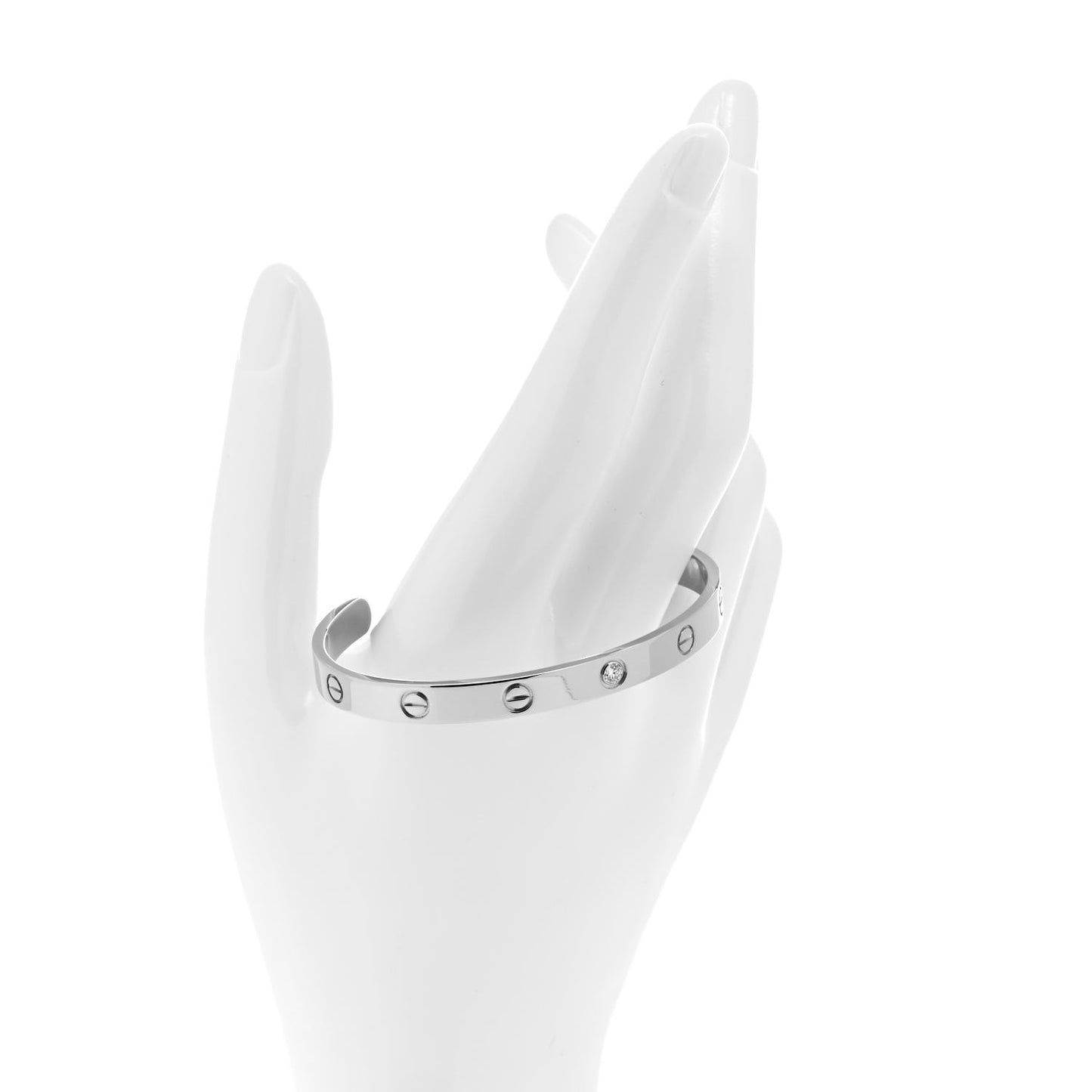 18K White Gold 1 Diamond LOVE Cuff Bracelet 18