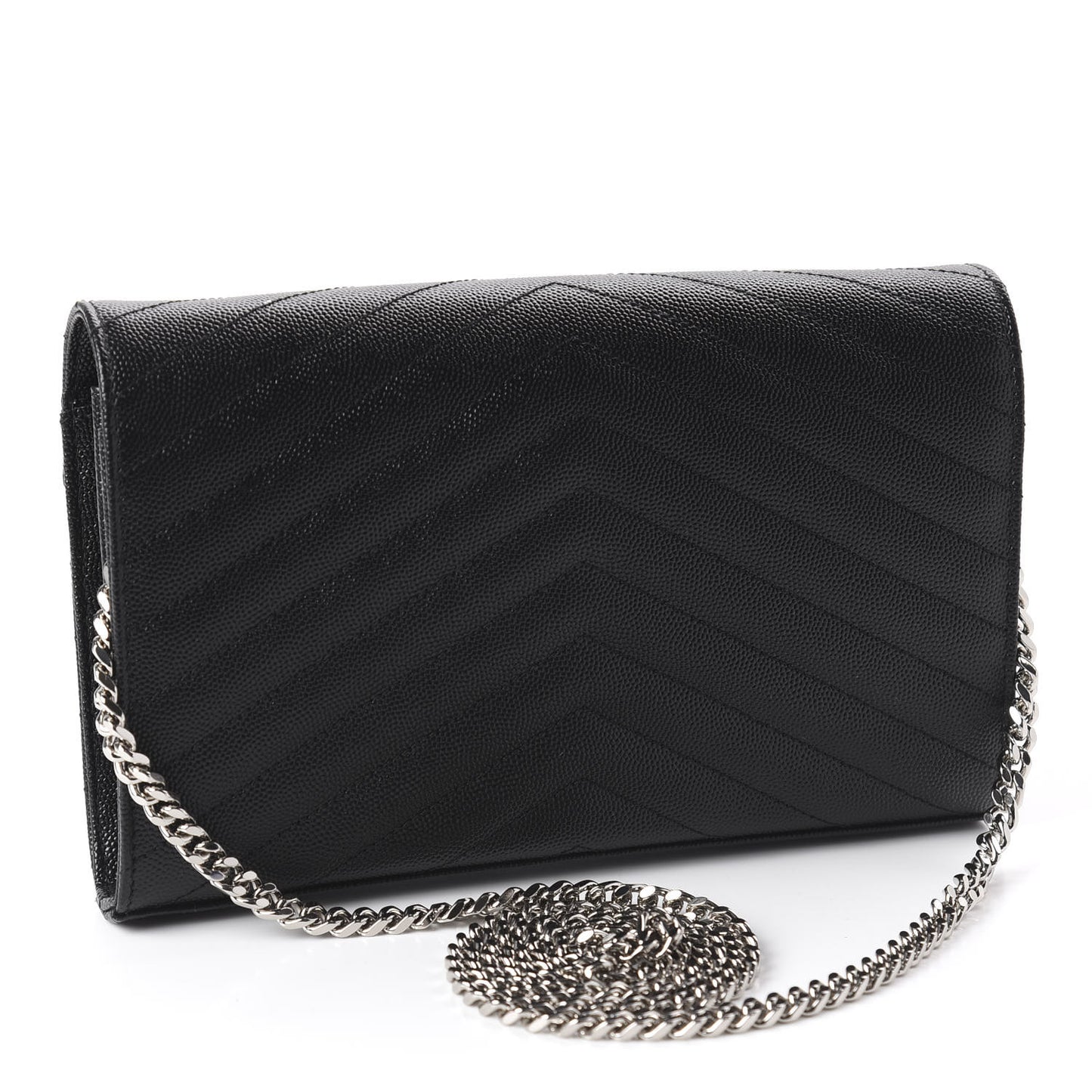 Grain De Poudre Matelasse Chevron Monogram Chain Wallet Black