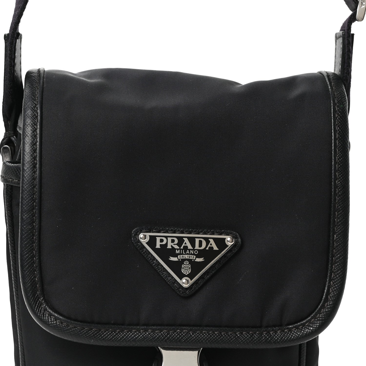 Prada Re-Nylon Saffiano Mini Pocket Single Snap Buckle Messenger Bag Black 8 of 10