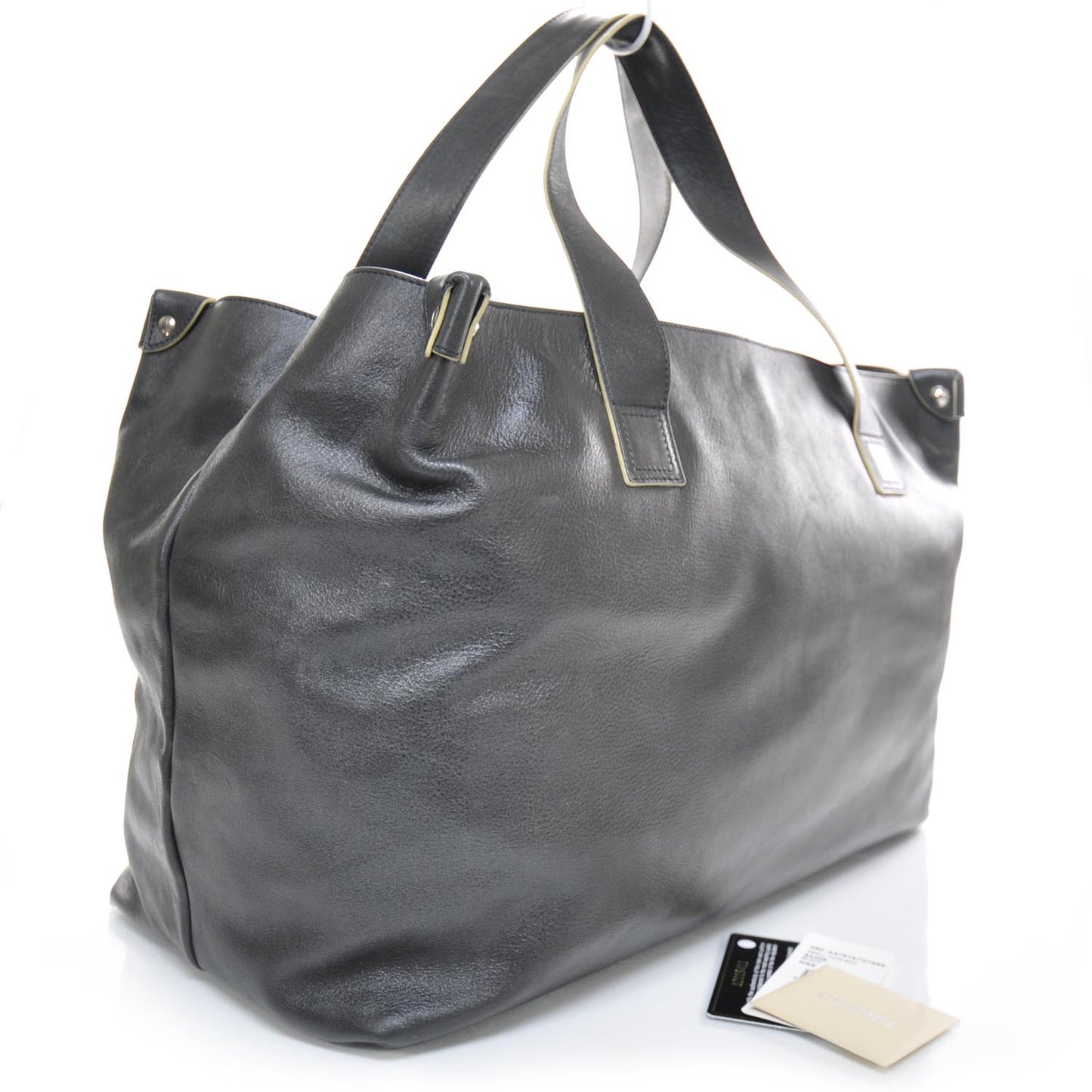 Lambskin Edgy Large Zip Top Tote Black