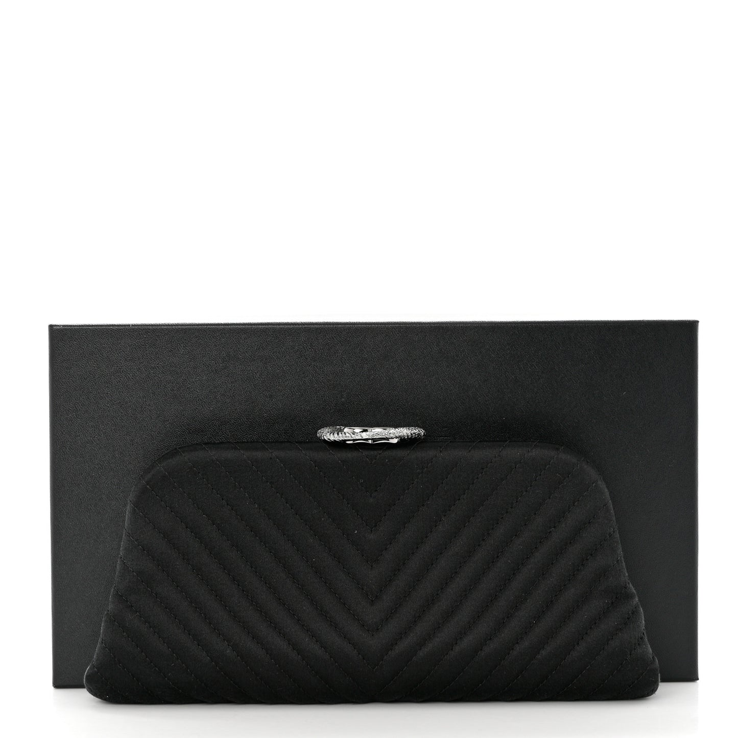Satin Chevron Quilted Clutch Black