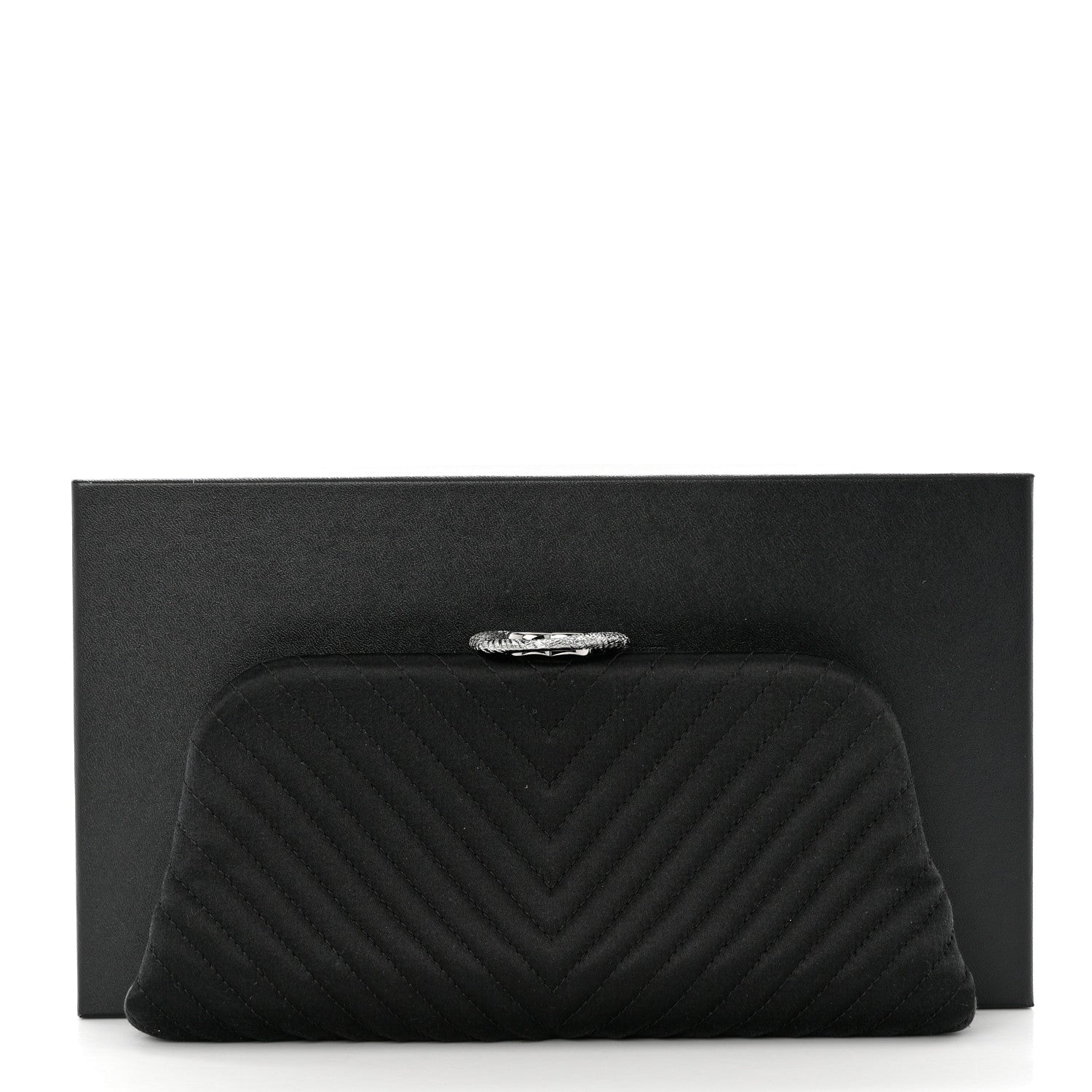 Chanel Satin Chevron Quilted Clutch Black 8 of 8