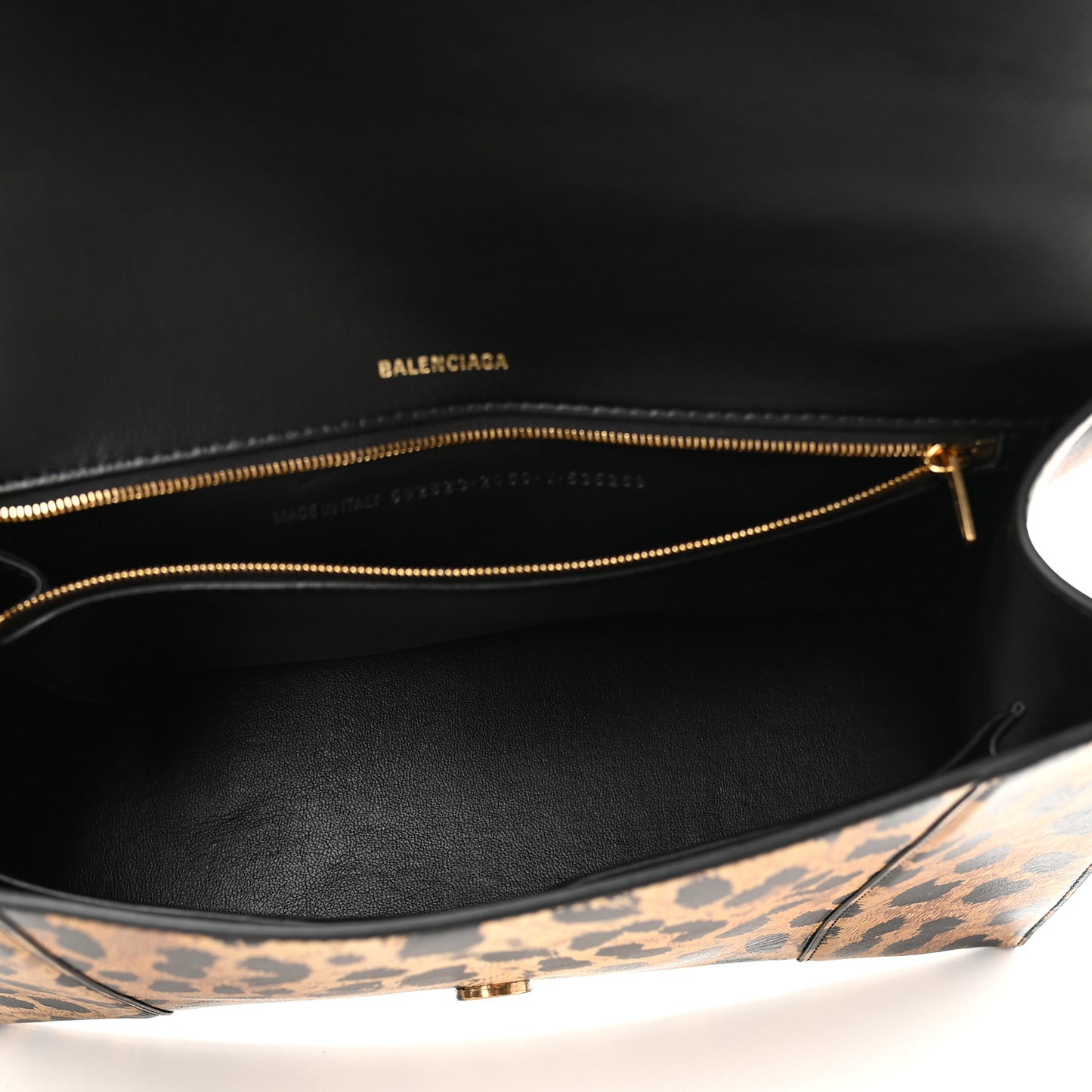 Smooth Calfskin Leopard Print Medium Hourglass Top Handle Bag Beige