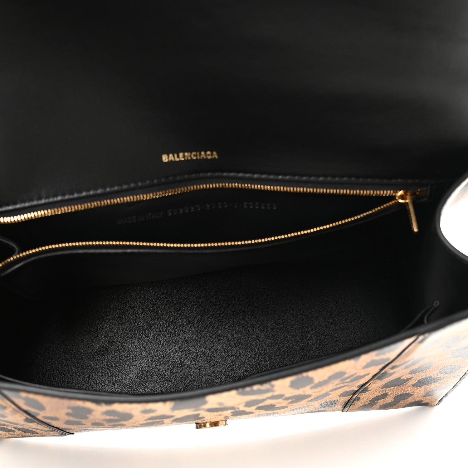 Balenciaga Smooth Calfskin Leopard Print Medium Hourglass Top Handle Bag Beige 7 of 8