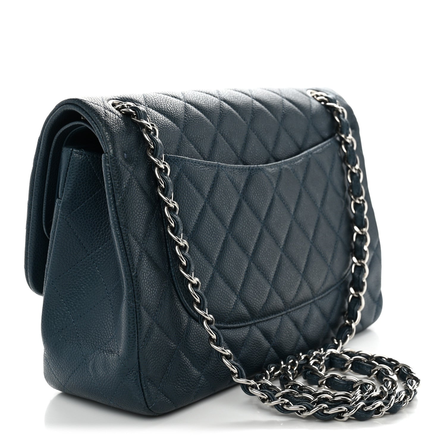 Chanel Metallic Caviar Quilted Jumbo Double Flap Dark Blue 3 of 13