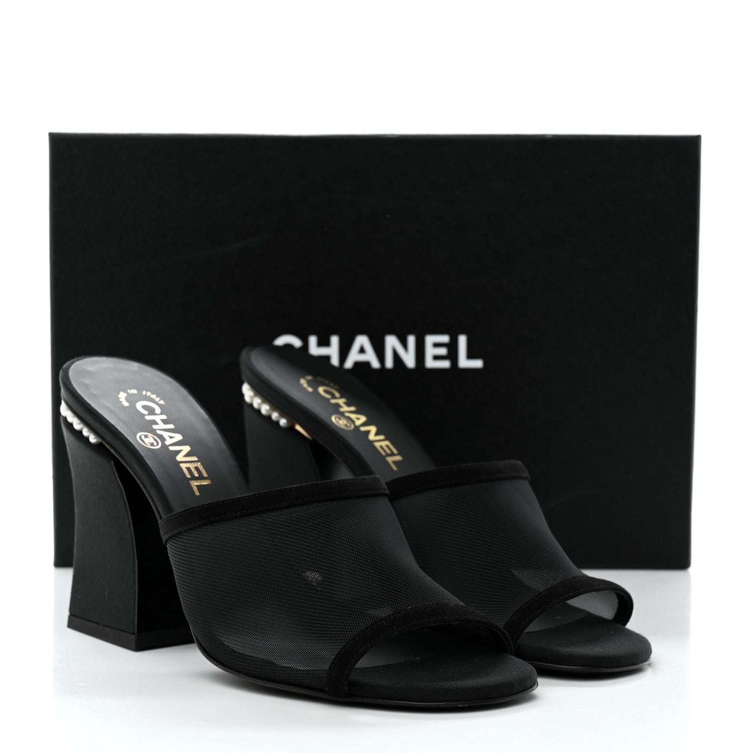 Chanel Mesh Suede Calfskin Pearl Mule 39 Black 8 of 8