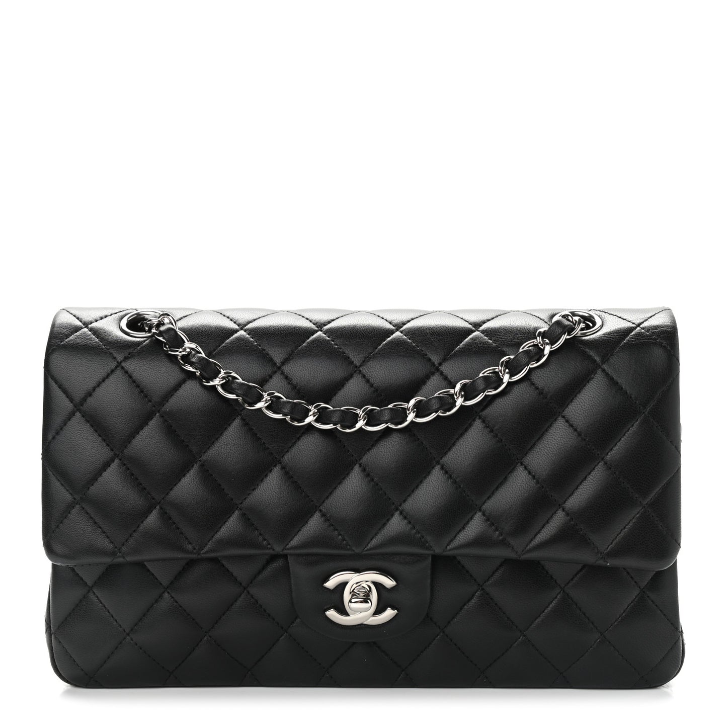 Lambskin Quilted Medium Double Flap Black