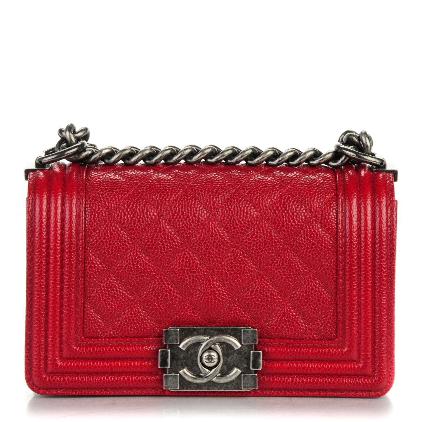 Caviar Quilted Small Boy Flap Dark Red