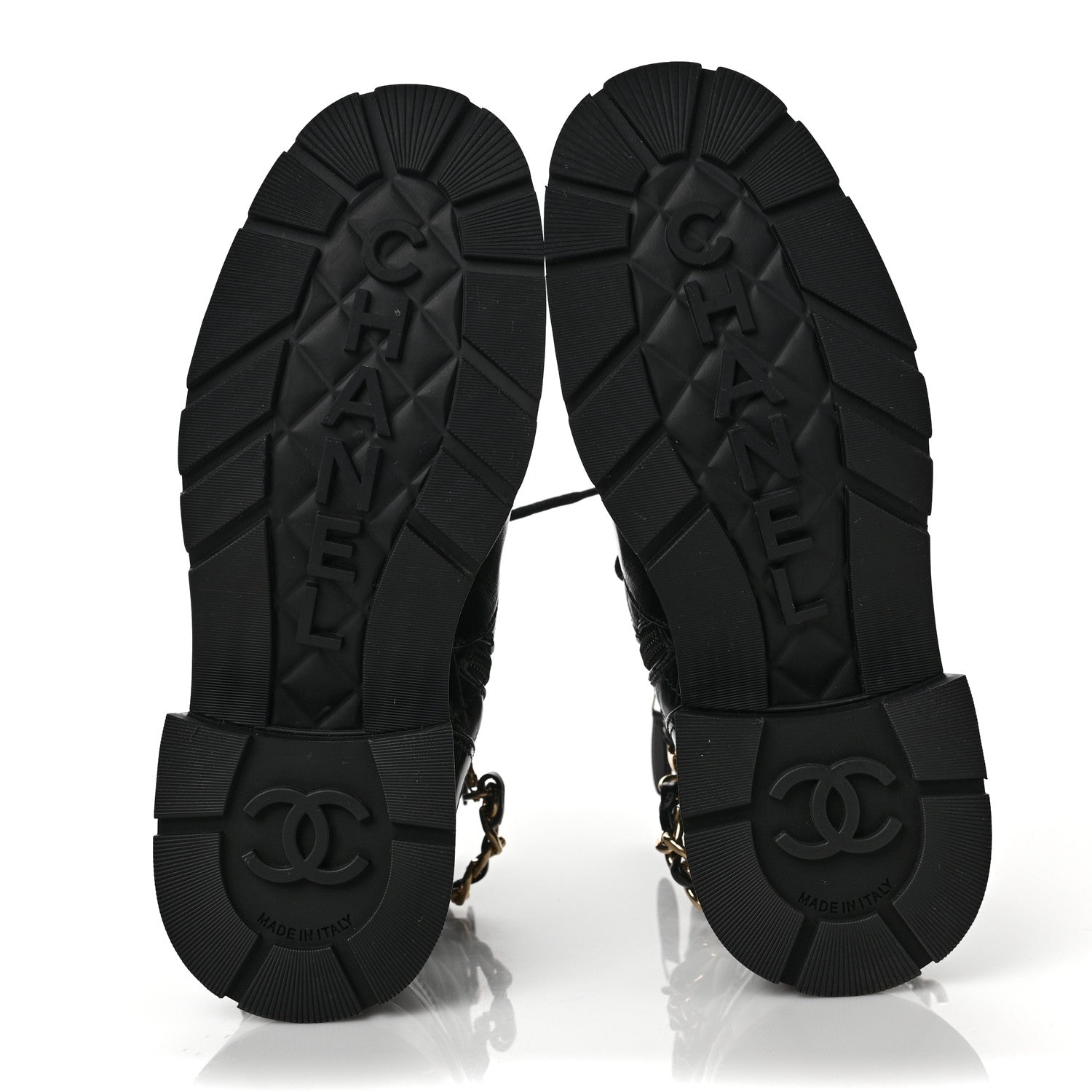 Chanel Shiny Calfskin Patent Quilted Chain Lace Up Combat Boots 36.5 Black 5 of 10