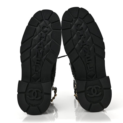 Chanel Shiny Calfskin Patent Quilted Chain Lace Up Combat Boots 36.5 Black 5 of 10