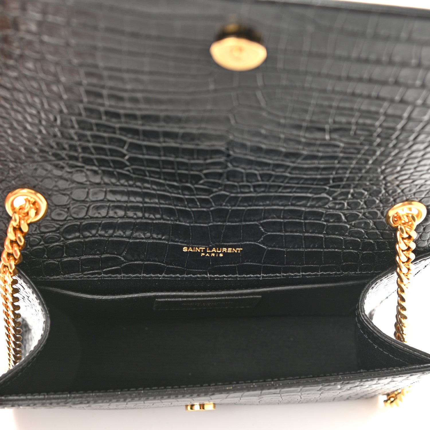 Saint Laurent Calfskin Crocodile Embossed Small Classic Monogram Kate Tassel Satchel Black 5 of 10