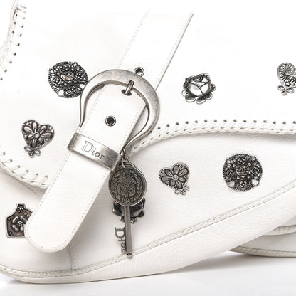 Christian Dior Calfskin Charms Whipstitch Gaucho Double Saddle Bag White 12 of 13