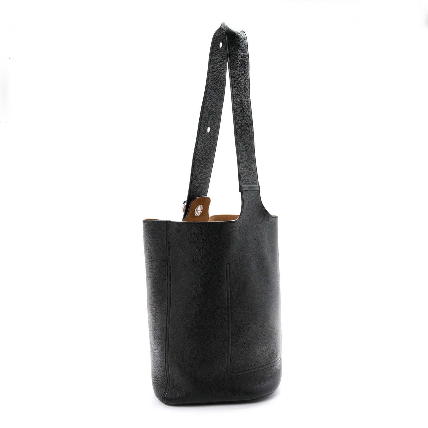 Soft Grained Calfskin Large Pebble Bucket Bag Black