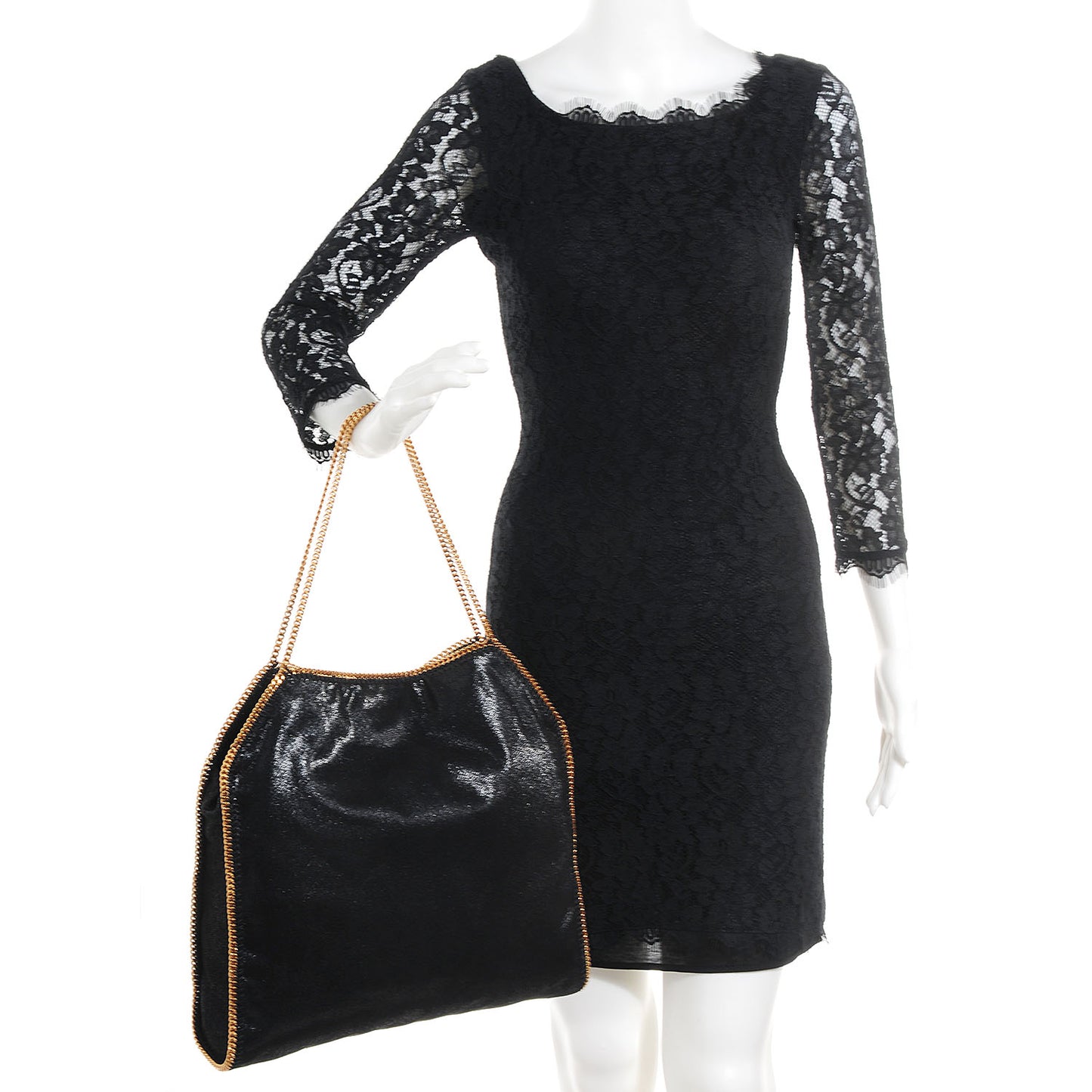 Faux Leather Shaggy Deer Big Falabella Tote Black