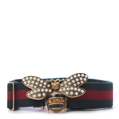 Gucci Web Queen Margaret Bee Belt 80 32 Red Green 1 of 5